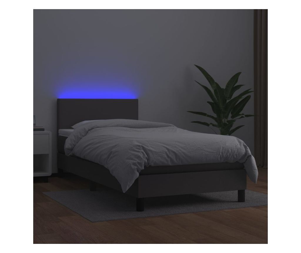 Легло с пружини, матрак и LED осветление, сиво, 90x200 см, еко кожа - 4