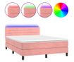 Легло с пружини, с матрак и LED, розово, 140x190 см кадифе thumbnail 2