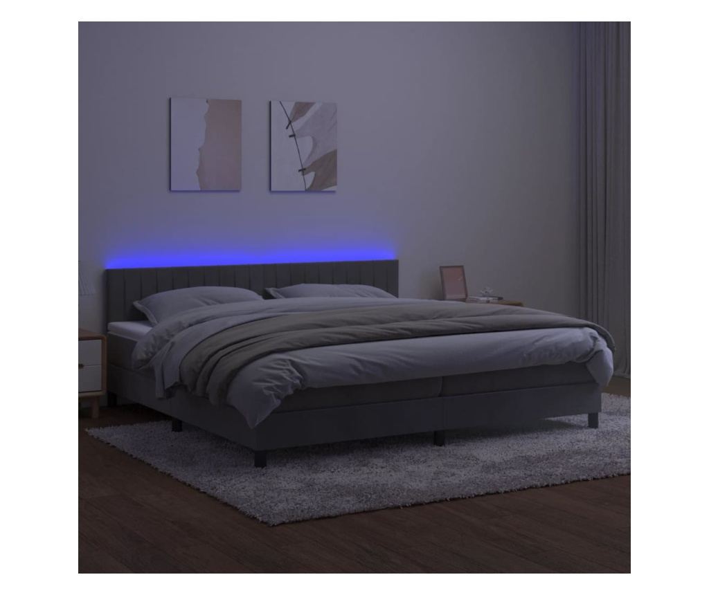 Okvir za krevet s madracem i LED rasvjetom, svijetlosiva, 200x200 cm, baršun - 4