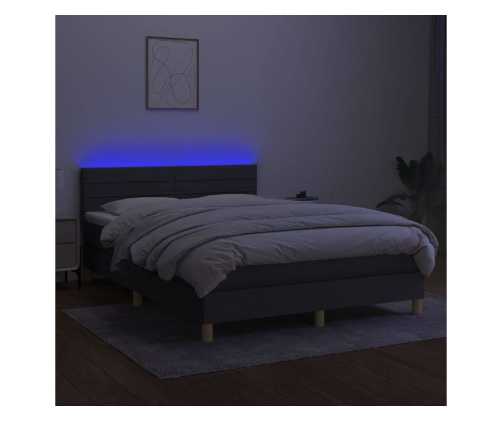 Легло с пружини, матрак и LED осветление, тъмно сиво, 140x190 см, текстил - 4