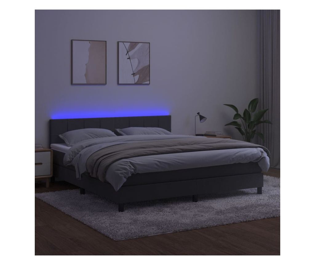 Okvir za krevet s madracem i LED rasvjetom, tamnosivi, 180x200 cm, baršun - 4