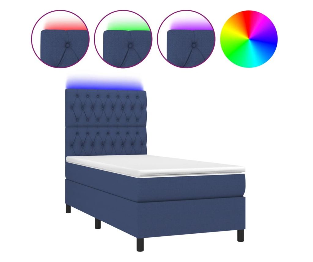Легло с пружини, матрак и LED, синьо, 120x200 см, текстил - 2