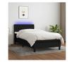 Krevet s oprugama, madracem i LED rasvjetom, crni, 90x190 cm, tekstil thumbnail 1