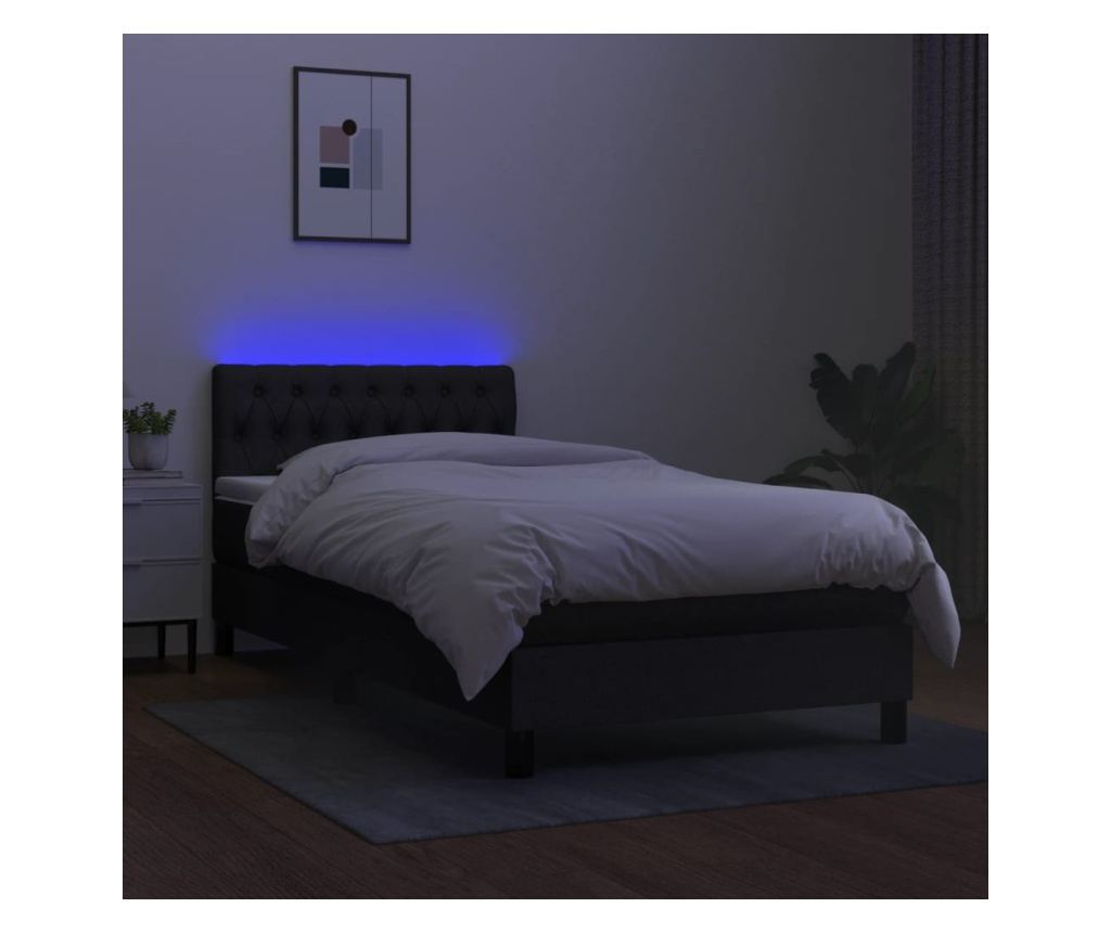 Krevet s oprugama, madracem i LED rasvjetom, crni, 90x190 cm, tekstil - 4