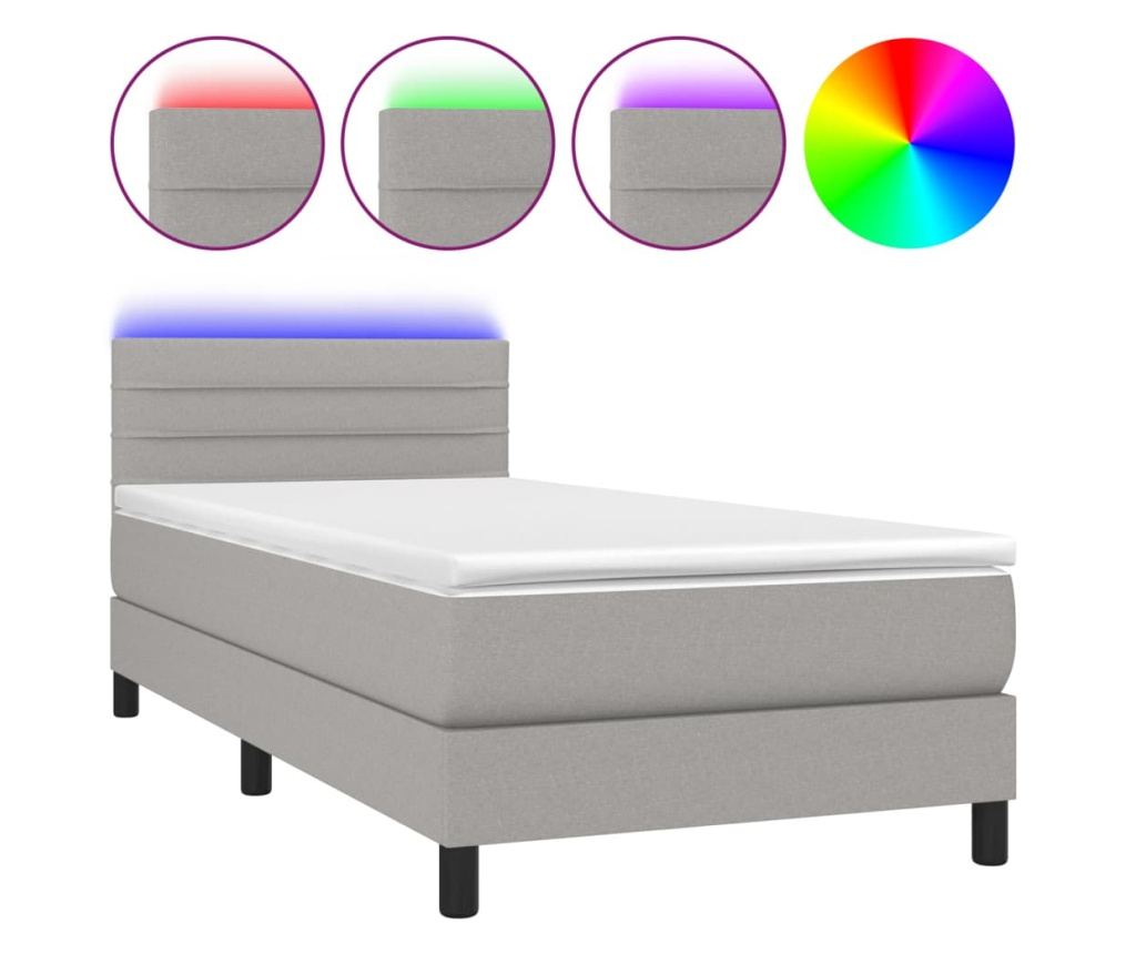 Okvir za krevet, madrac i LED rasvjeta, svijetlosiva, 90x200 cm, tekstil - 2