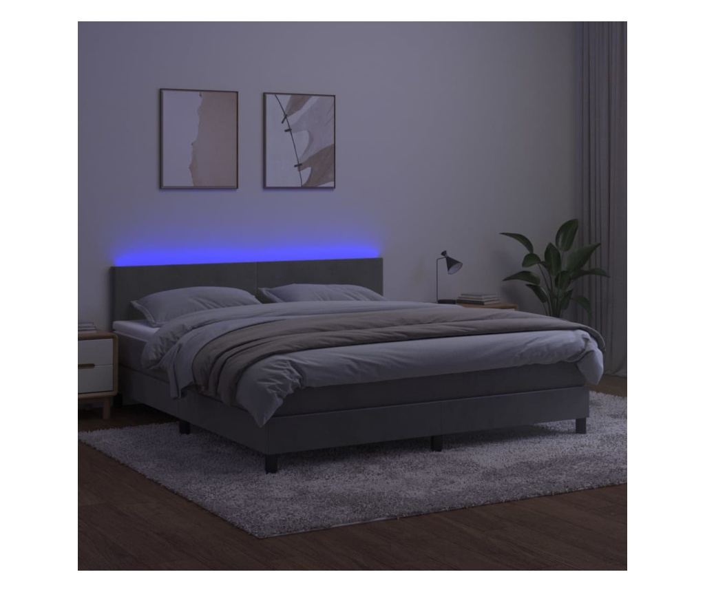 Okvir za krevet s madracem i LED rasvjetom, svijetlosiva, 160x200 cm, baršun - 3