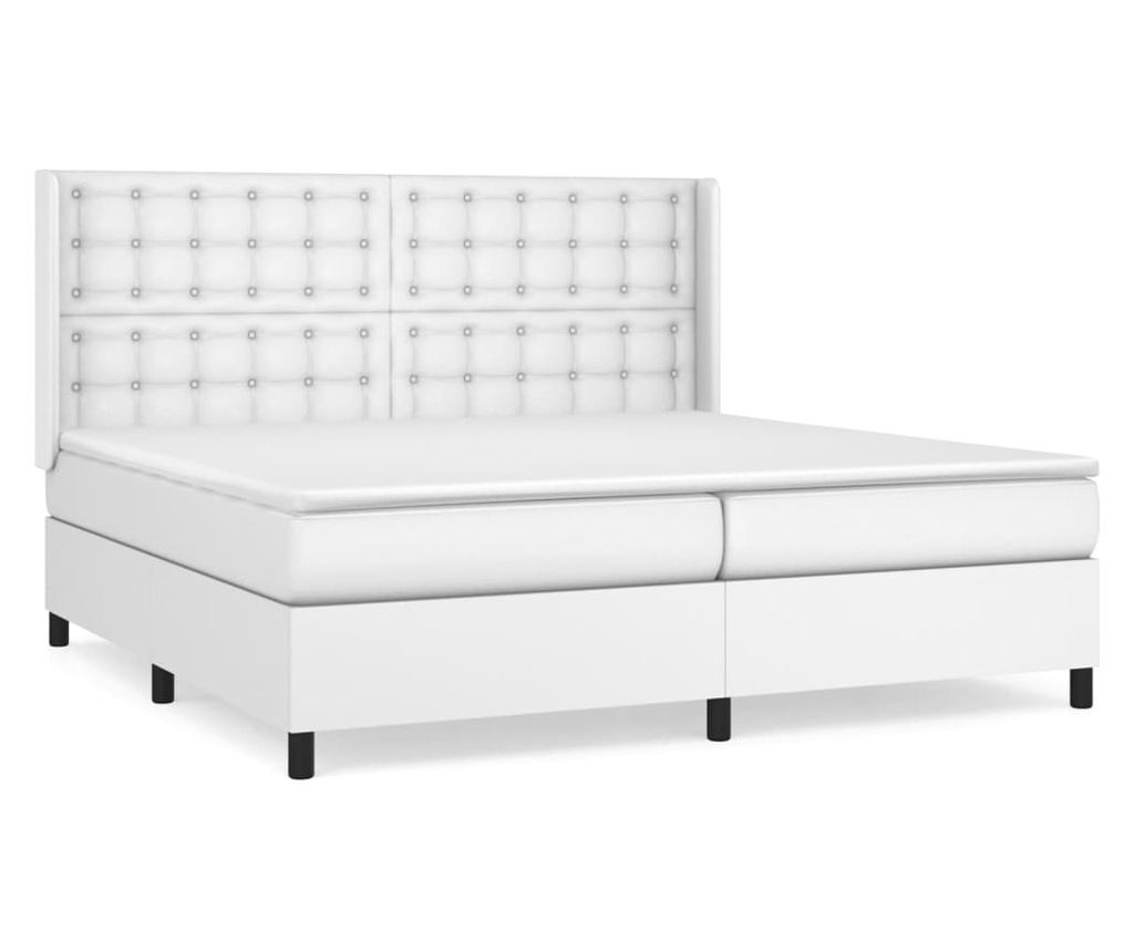 Boxspring krevet s madracem, Bijela, 200x200 cm, Umjetna koža - 2