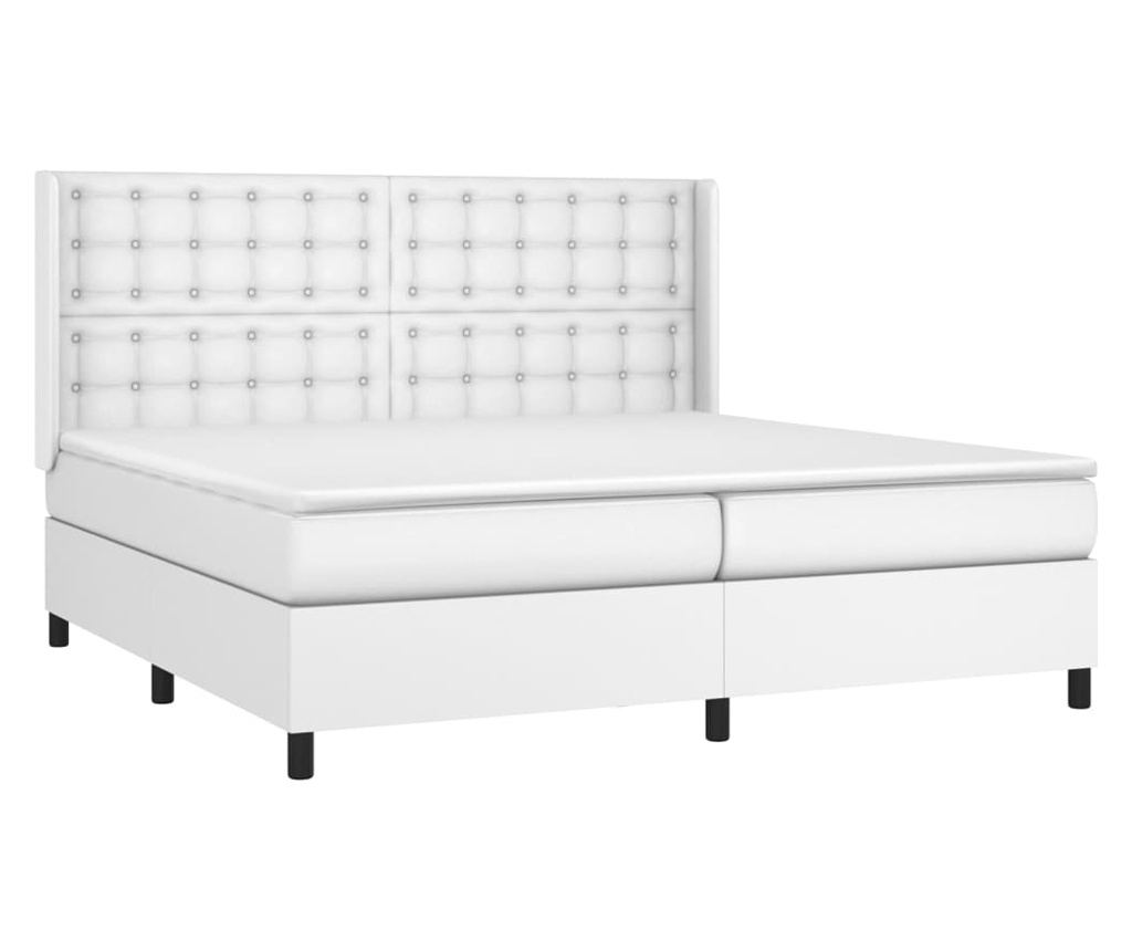 Boxspring krevet s madracem, Bijela, 200x200 cm, Umjetna koža - 3