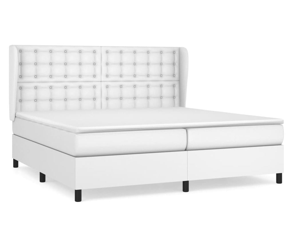 Boxspring krevet s madracem, Bijela, 200x200 cm, Umjetna koža - 2