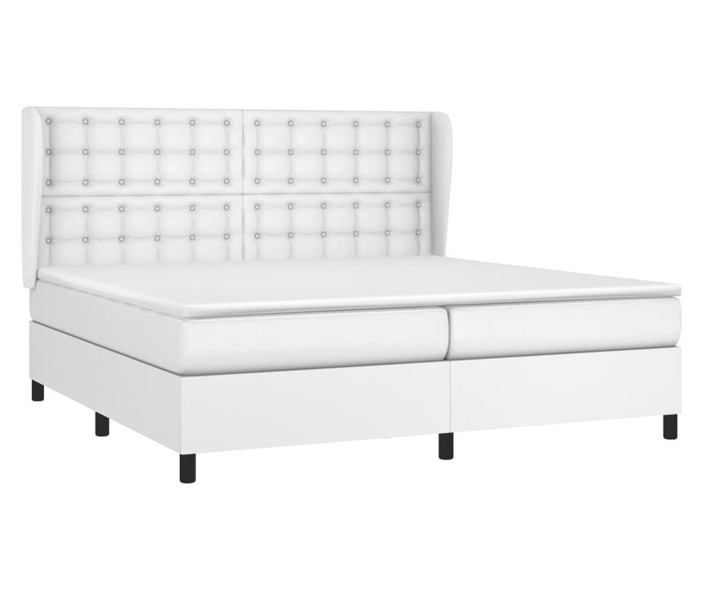 Boxspring krevet s madracem, Bijela, 200x200 cm, Umjetna koža - 3