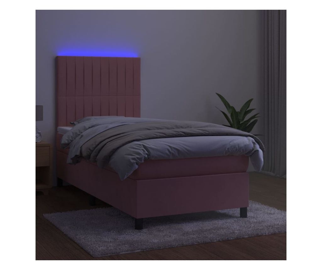 Легло с пружини, матрак и LED, розово, 100x200 см, кадифе - 4