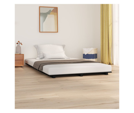 Cadru de pat, negru, 135x190 cm, lemn masiv de pin