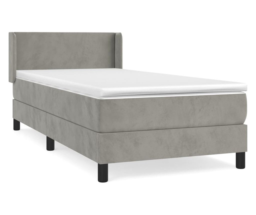 Боксспринг легло с матрак, светлосив, 100x200 см, кадифе - 2