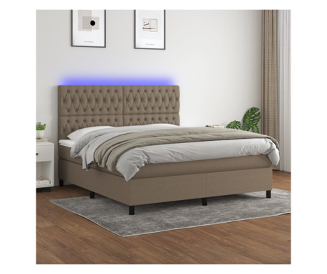 Пружинно легло, матрак и LED, таупе сиво, 160х200 см, текстил