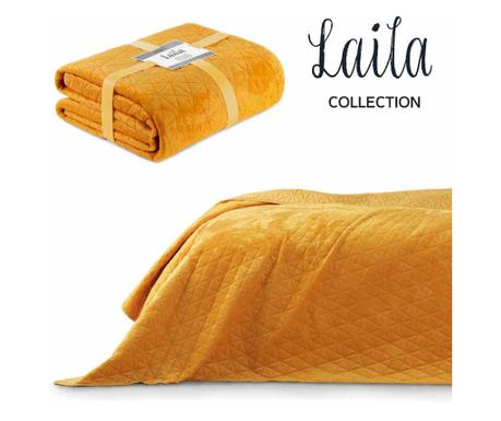 Cuvertură din catifea/poliester glamour Laila, 180-190 g/m2, 240x260 cm, galben