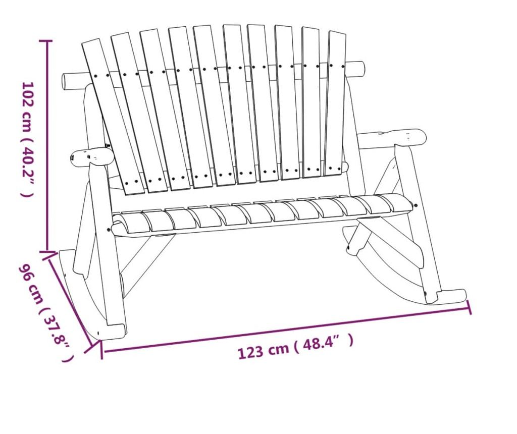 2-местна люлееща се пейка от масивна бяла ела, 123x96x102 см - 6