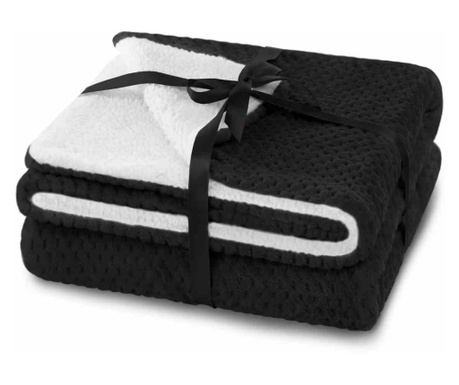 Patura in relief jacquard cu motiv modern, Sleepy, 400 g/m2, 170x210 cm, negru