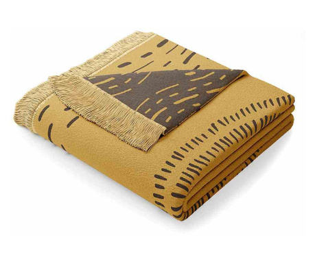Patura din bumbac imprimat cu motiv animal print, Zaria, 430 g/m2, 150x200 cm, galben