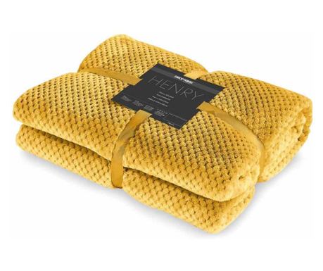 Patura in relief jacquard cu motiv modern, Henry, 240 g/m2, 220x240 cm, galben
