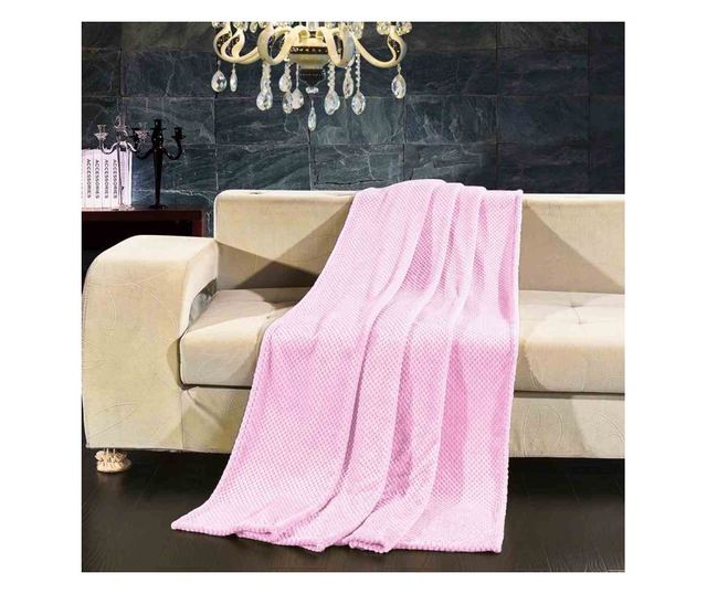 Patura in relief jacquard cu motiv modern, Henry - Decoking, 240 g/m2, 220x240 cm, roz pudra