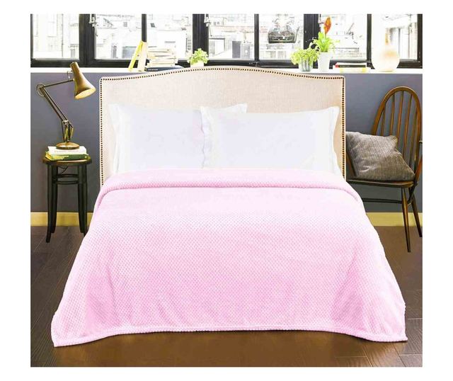 Patura in relief jacquard cu motiv modern, Henry - Decoking, 240 g/m2, 220x240 cm, roz pudra