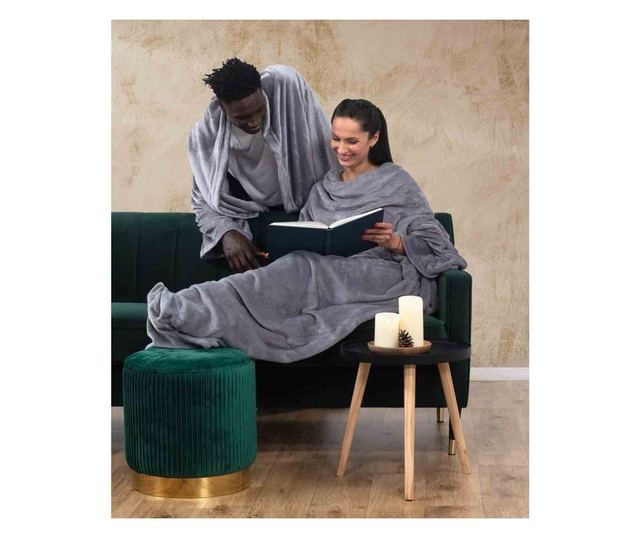 Patura cocolino cu motiv clasic, Lazy, 240 g/m2, 150x180 cm, negru