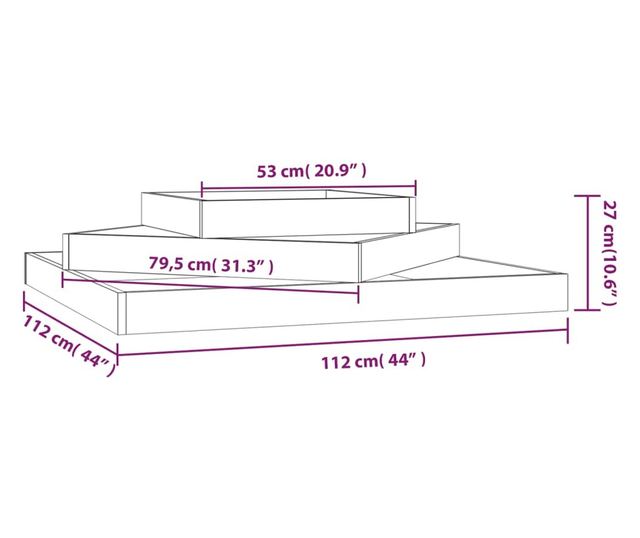 Плантър, 112x112x27 см, Масивна борова дървесина