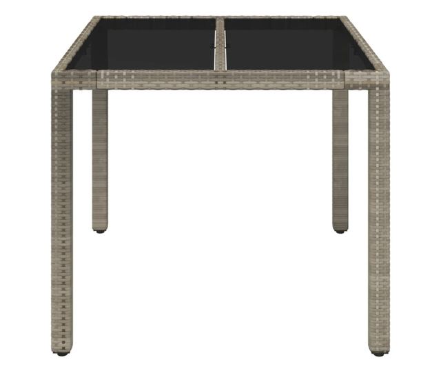 Masă de grădină cu blat din sticlă, gri, 90x90x75 cm, poliratan