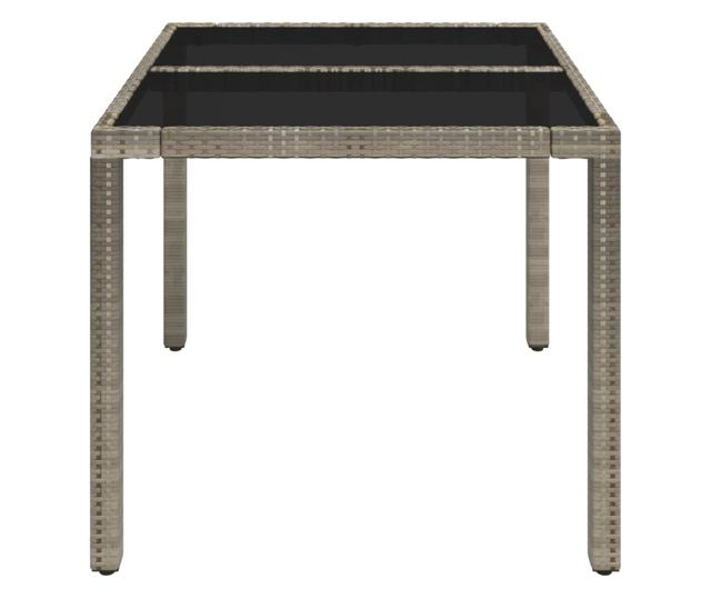 Masă de grădină cu blat din sticlă, gri, 90x90x75 cm, poliratan