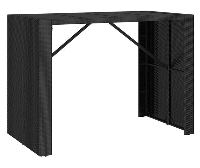 Masă de bar cu blat din sticlă, negru, 145x80x110 cm, poliratan