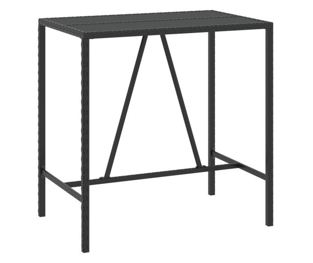 Masă de bar cu blat din sticlă, negru, 110x70x110 cm, poliratan