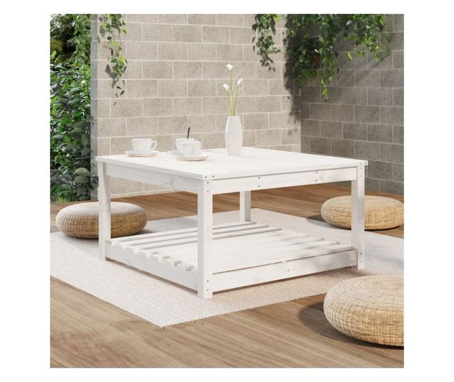 Stolik ogrodowy, biały, 82,5x82,5x45 cm, drewno sosnowe