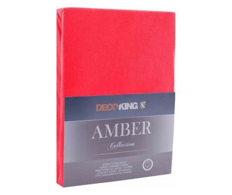 Cearsaf de pat cu elastic din bumbac 100%, Amber, 135 g/m2, 160x200 cm, rosu