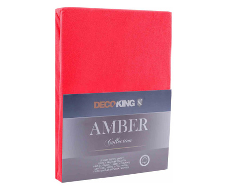 Cearsaf de pat cu elastic din bumbac 100%, Amber, 135 g/m2, 160x200 cm, rosu