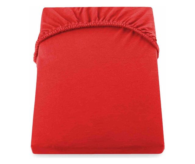 Cearsaf de pat cu elastic din bumbac 100%, Amber, 135 g/m2, 160x200 cm, rosu