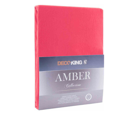 Cearsaf de pat cu elastic din bumbac 100%, Amber, 135 g/m2, 180x200 cm, rosu