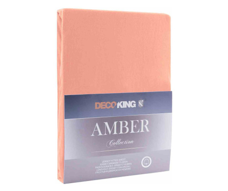 Cearsaf de pat cu elastic din bumbac 100%, Amber, 135 g/m2, 80x200 cm, coral