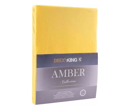 Cearsaf de pat cu elastic din bumbac 100%, Amber, 135 g/m2, 180x200 cm, galben