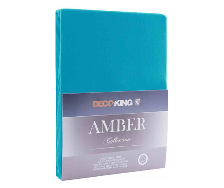 Cearsaf de pat cu elastic din bumbac 100%, Amber, 135 g/m2, 160x200 cm, albastru