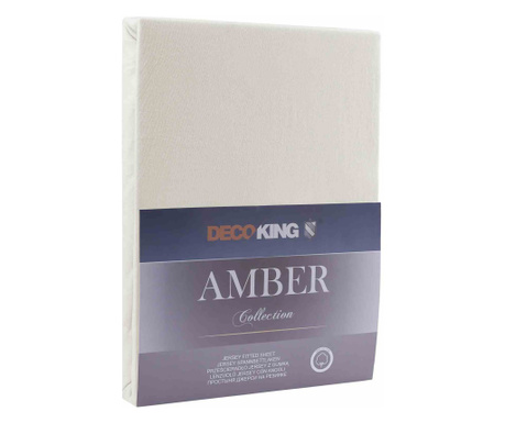 Cearsaf de pat cu elastic din bumbac 100%, Amber, 135 g/m2, 80x200 cm, crem