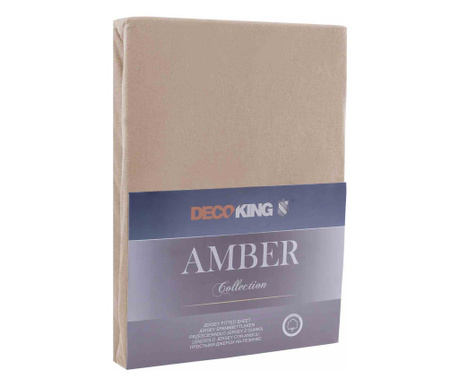 Cearsaf de pat cu elastic din bumbac 100%, Amber, 135 g/m2, 120x200 cm, cappuccino