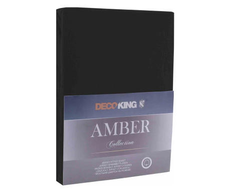 Cearsaf de pat cu elastic din bumbac 100%, Amber, 135 g/m2, 80x200 cm, negru