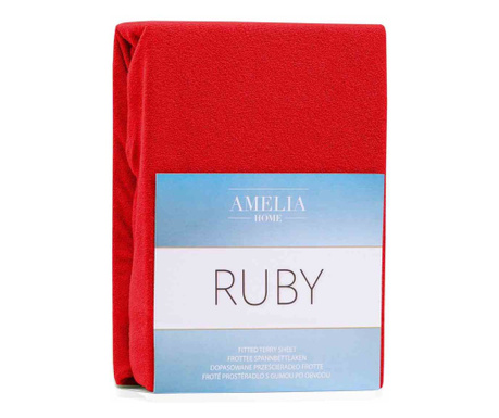 Cearsaf de pat cu elastic din bumbac, Ruby, 140 g/m2, 160x200 cm, rosu