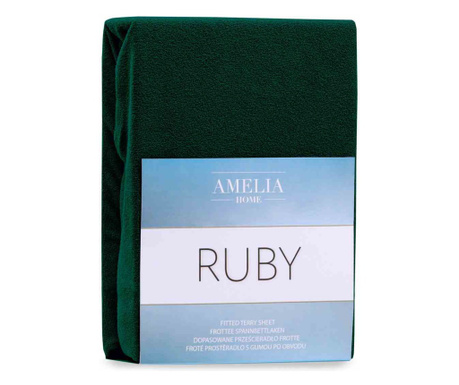 Cearsaf de pat cu elastic din bumbac, Ruby, 140 g/m2, 90x200 cm, verde