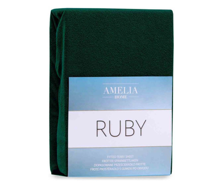 Cearsaf de pat cu elastic din bumbac, Ruby, 140 g/m2, 240x220 cm, verde