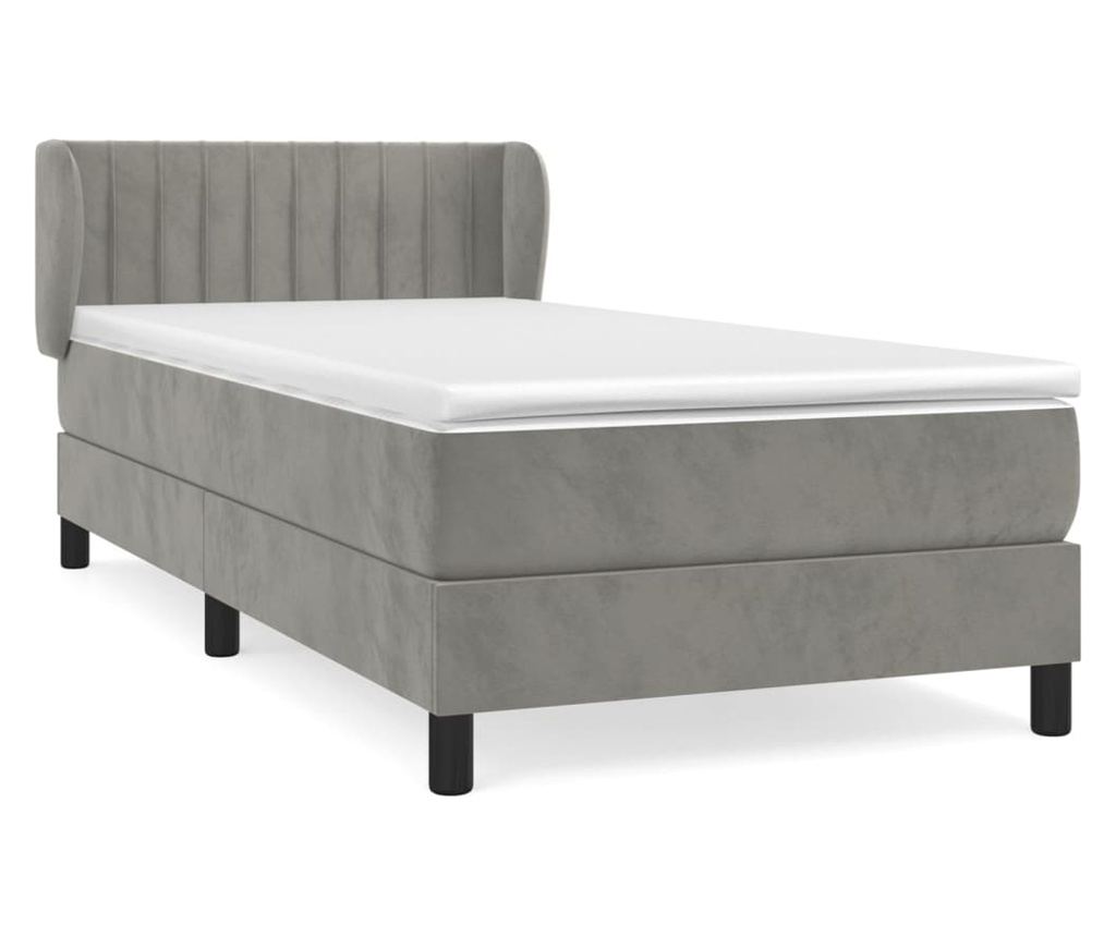 Континентално легло с матрак, светло сиво, 80x200 см, кадифе - 2