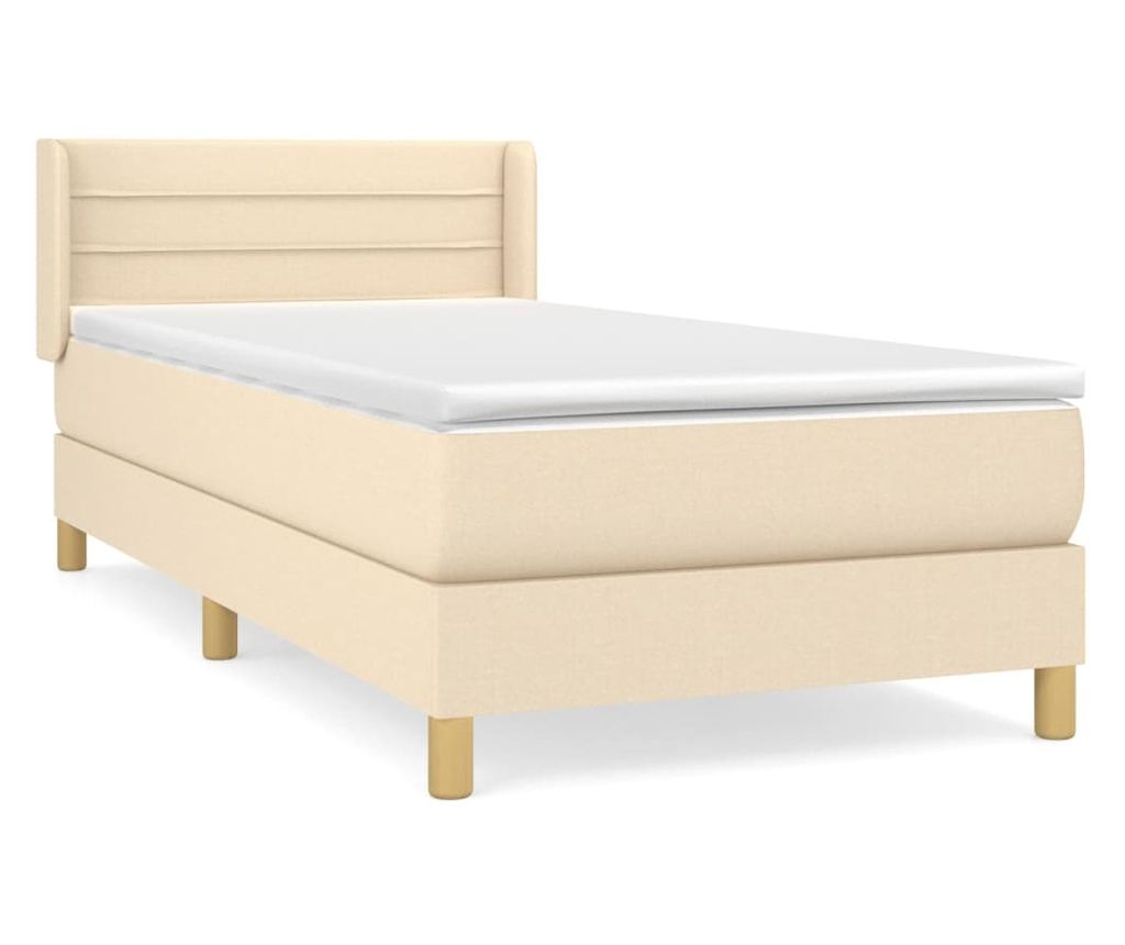 Pat box spring cu saltea, crem, 80x200 cm, textil - 2