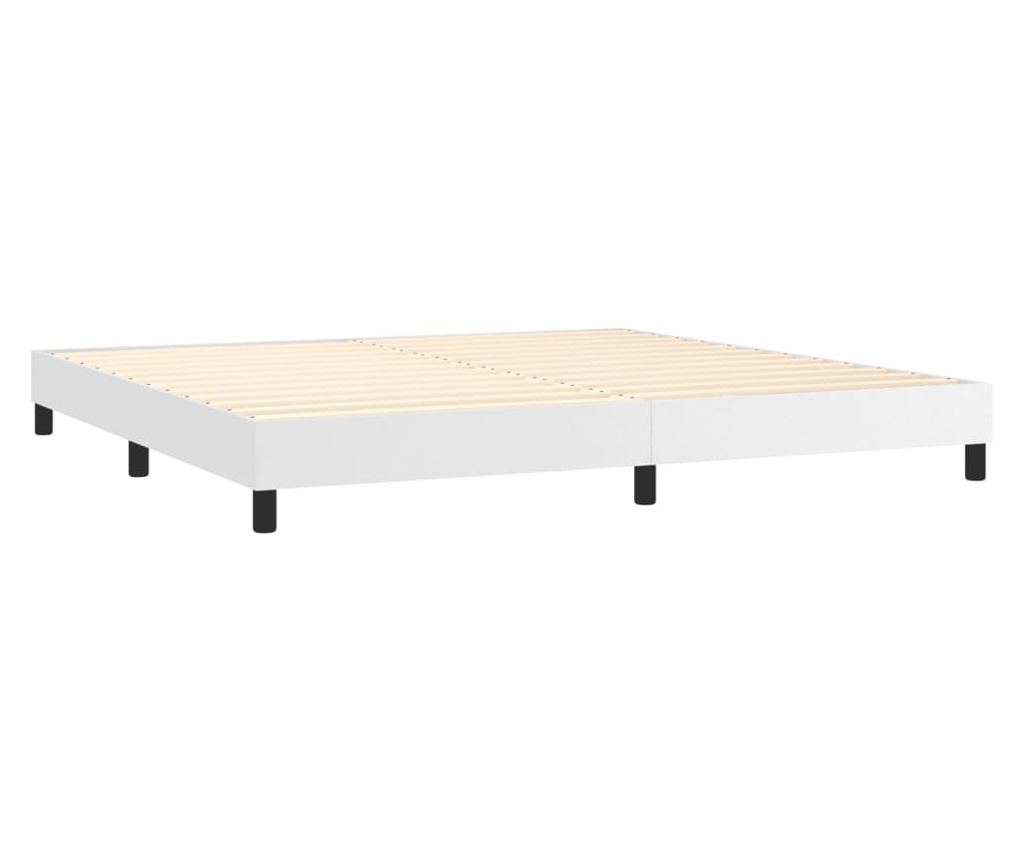 Boxspring krevet s madracem, Bijela, 200x200 cm, Umjetna koža - 4