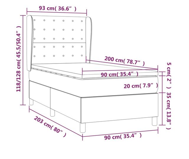 Box spring gy szrke taupe szn matraccal, 90x200 cm, textil