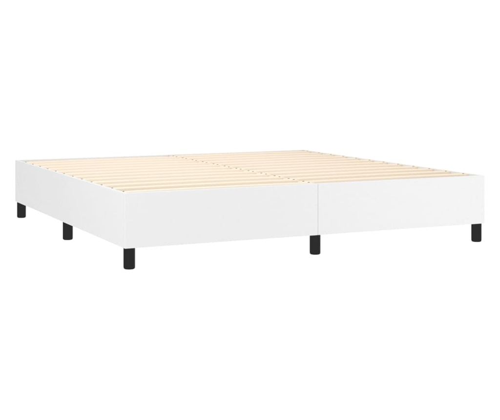 Boxspring krevet s madracem, Bijela, 200x200 cm, Umjetna koža - 4